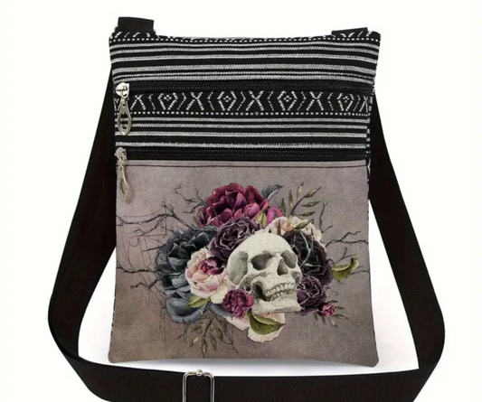 Fashion Polyester Cross-Body Sling Bag with Skull Print -