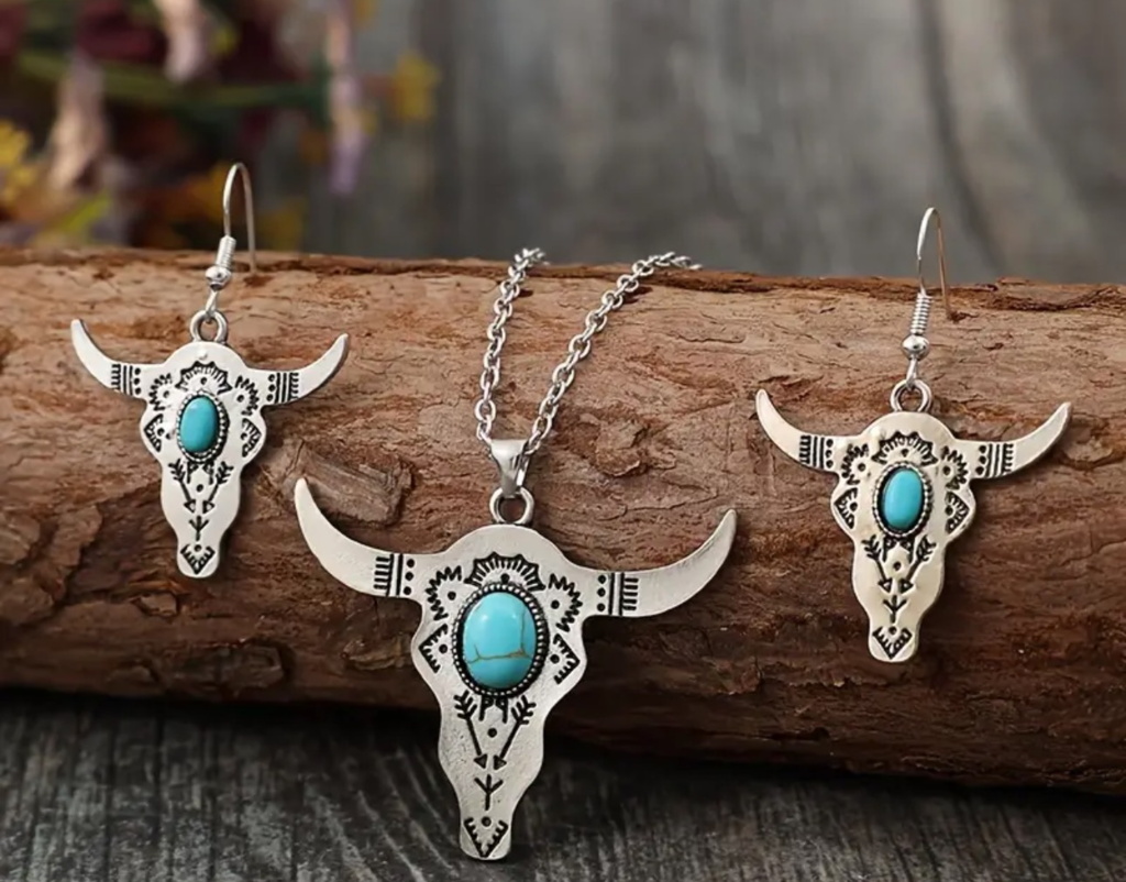 Bohemian-style Jewelry Set A Golden Cow Head And turquoise