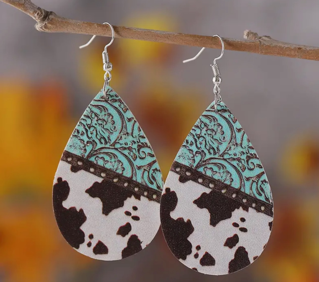 Turquoise Pattern Cow Pattern Dangle Earrings