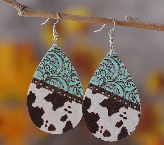 Turquoise Pattern Cow Pattern Dangle Earrings