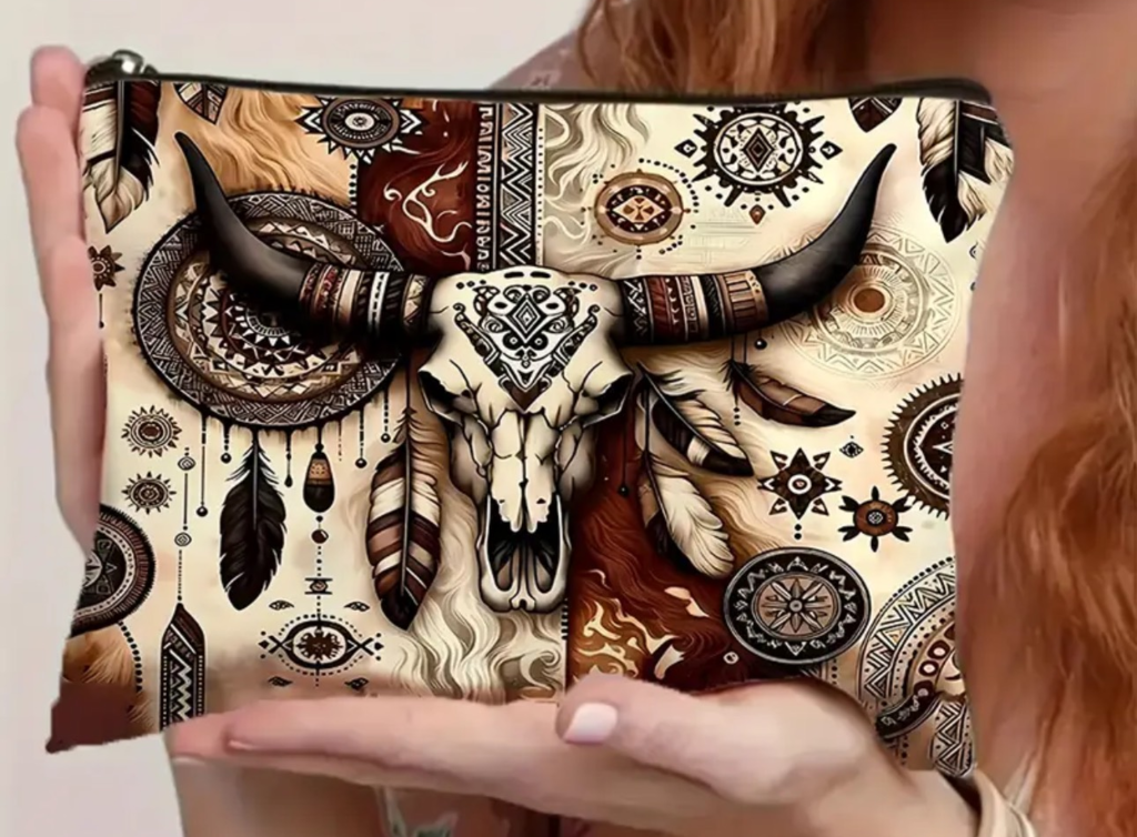Chic Western Cow Skull Makeup Bag -