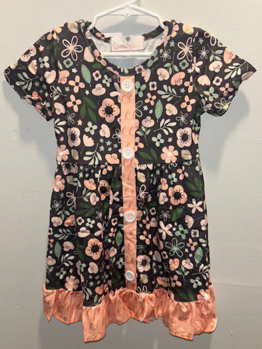 Peach Floral Button Dress