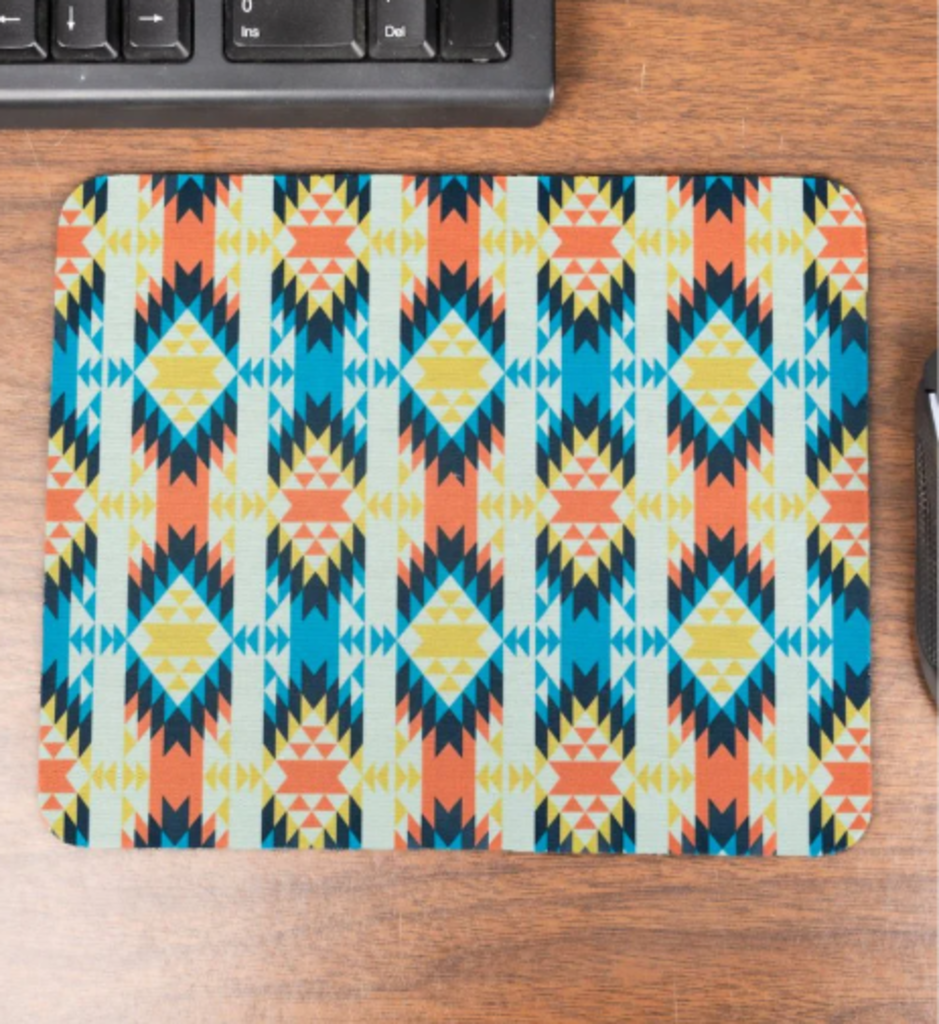 Square Coral and Blue Aztec Mouse Pad