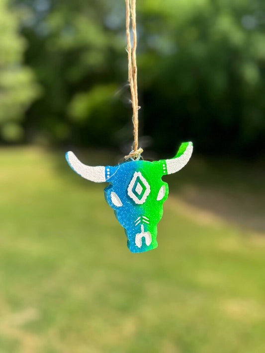 Green and blue bull