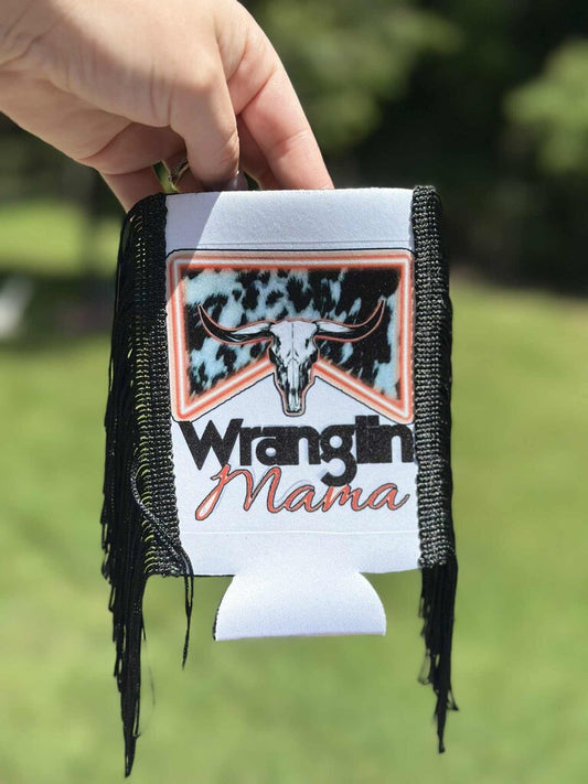 Wrangling mama koozie w fringe