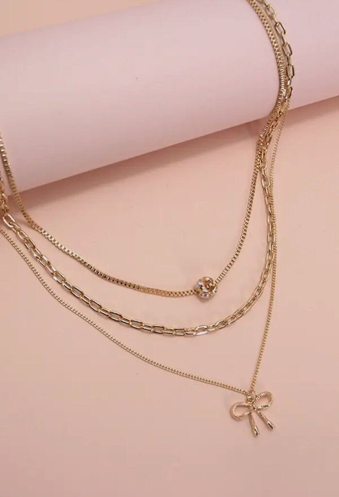 Multi Layer Pearl Bow Necklace