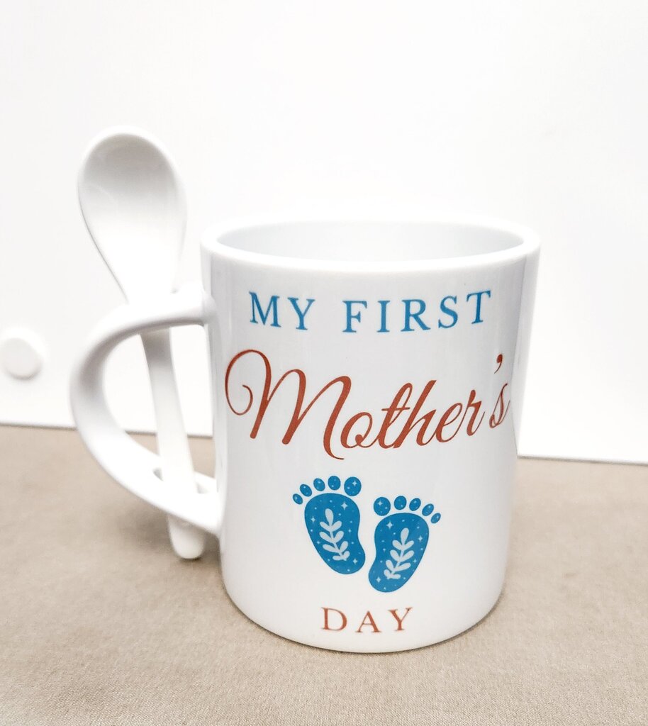 My First Mother's Day blue white mug w/spoon