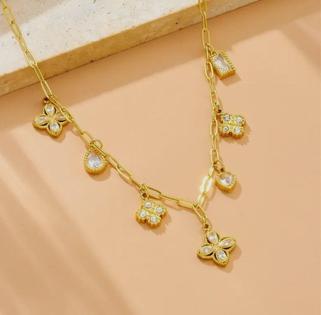 18K Stainless Steel Tarnish Free Charm Necklace