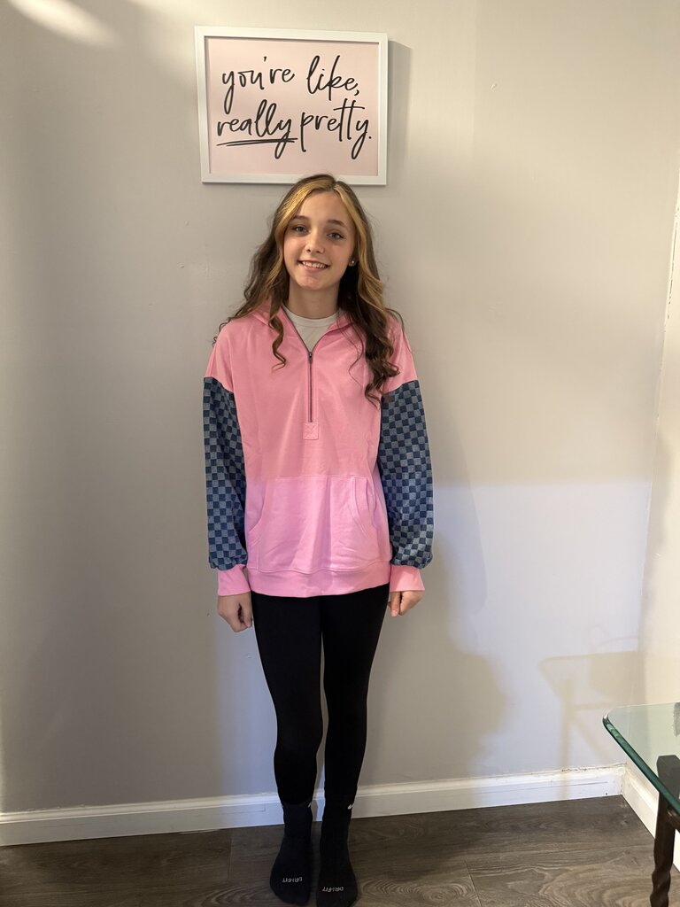 Checkered Half Zip Patchwork Hoodie