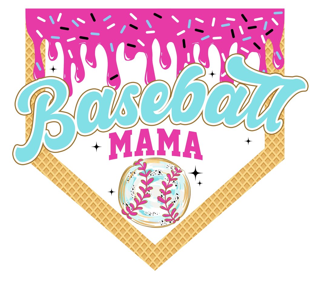 Baseball Mama Ice cream Drip Full Color Transfer