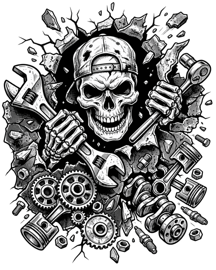 Mechanical Skull Full Color Transfer