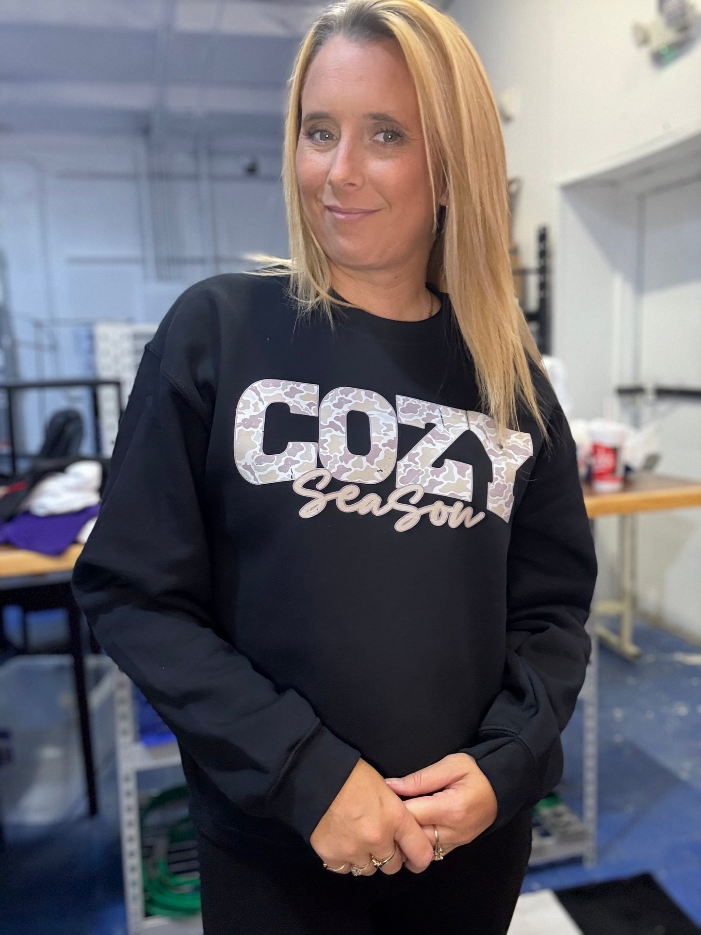 Camo Cozy Season Graphic Sweatshirt