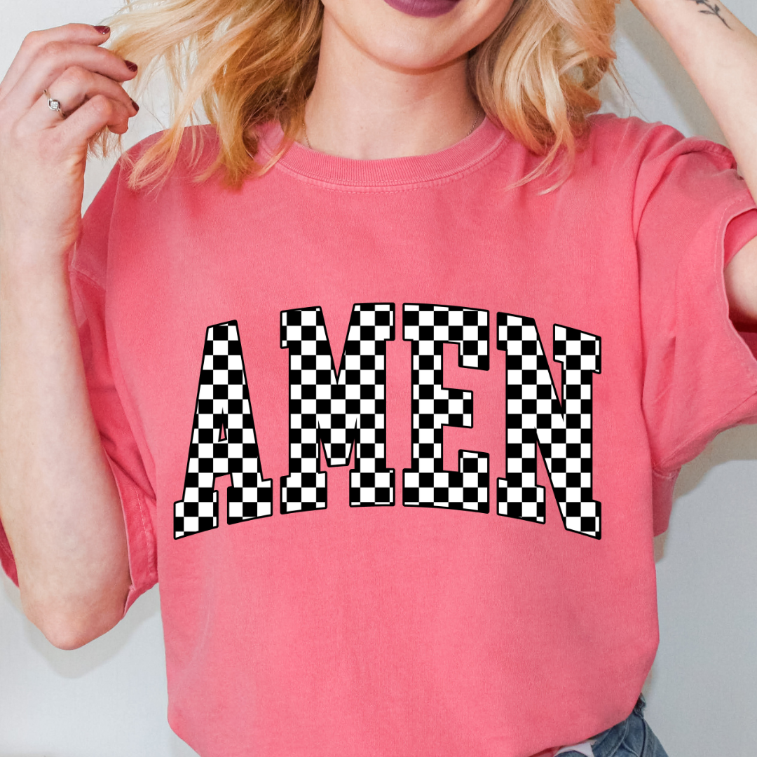 Checkered Amen Comfort Color Tshirt