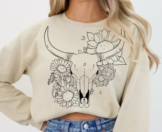 Bull Head with Flowers (Single Color Transfer)