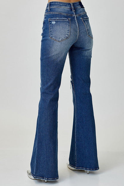 RISEN MID RISE BUTTON DOWN FLARE JEANS