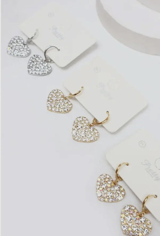 RHINESTONE HEARTS DANGLE EARRINGS