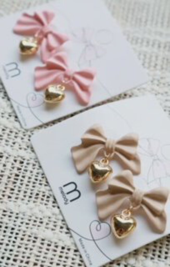 BOW AND GOLD HEART DANGLE EARRINGS