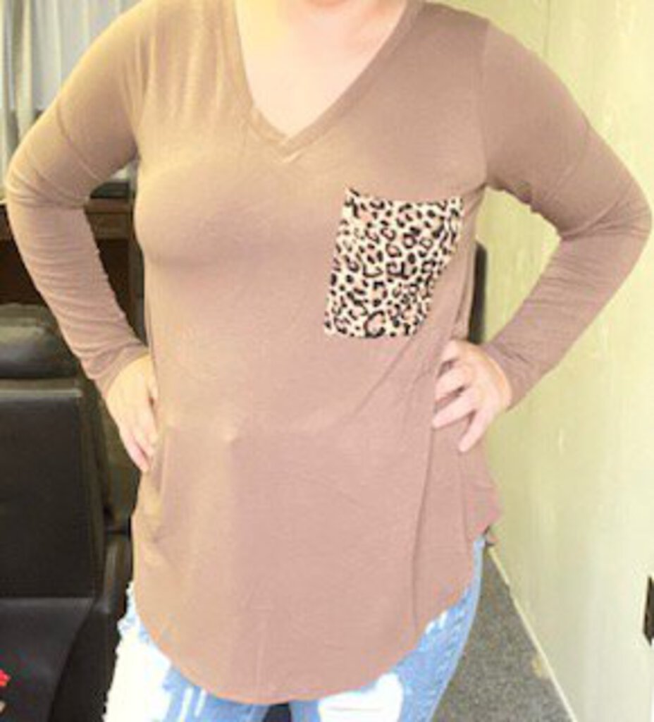 LONG SLEEVE LEOPARD PRINT POCKET SHIRT