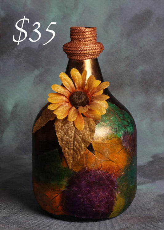 Wine bottle with multi colors and sunflower