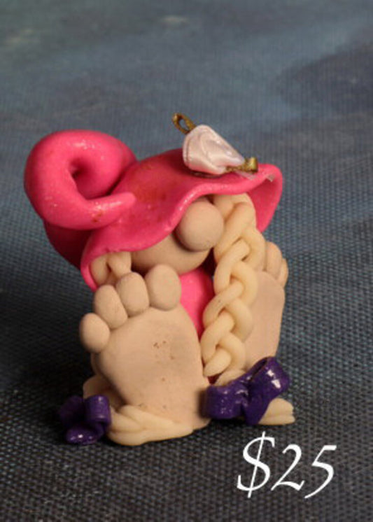 Polymer Clay Pink hat Fairy Gnome