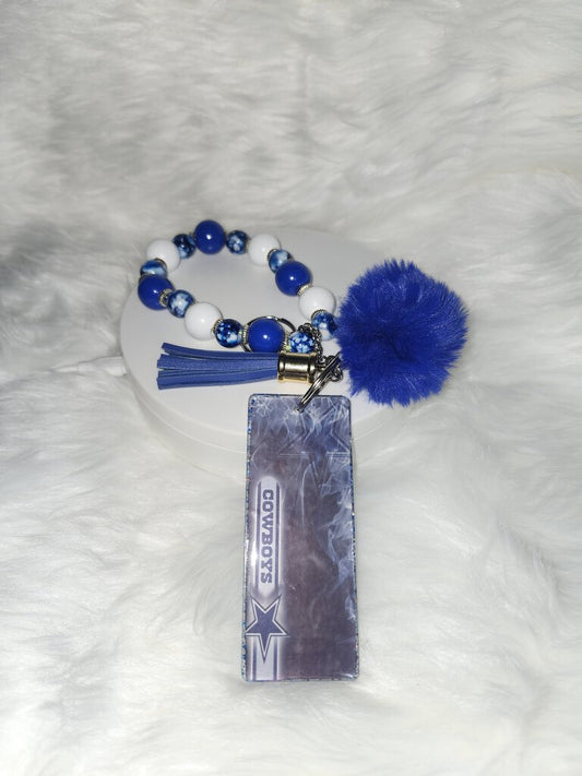 Dallas Cowboys wristlet keychain with pompom