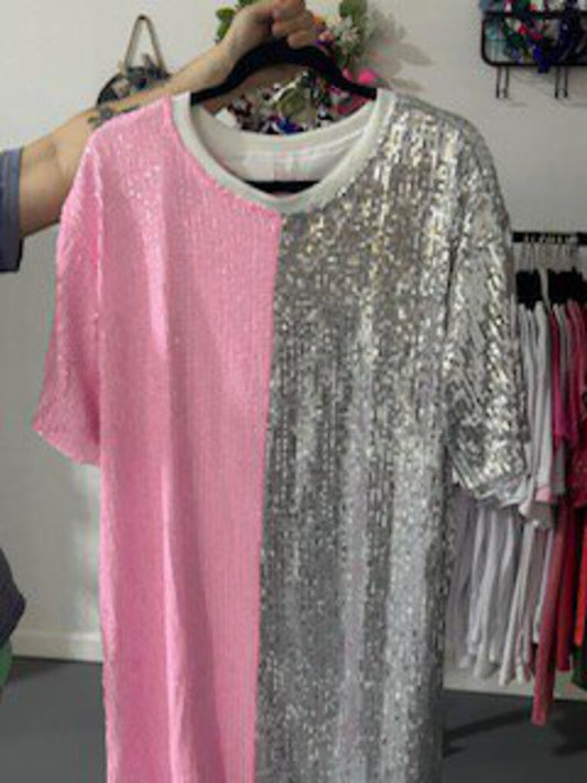 PINK AND SILVER SEQUIN DRESS