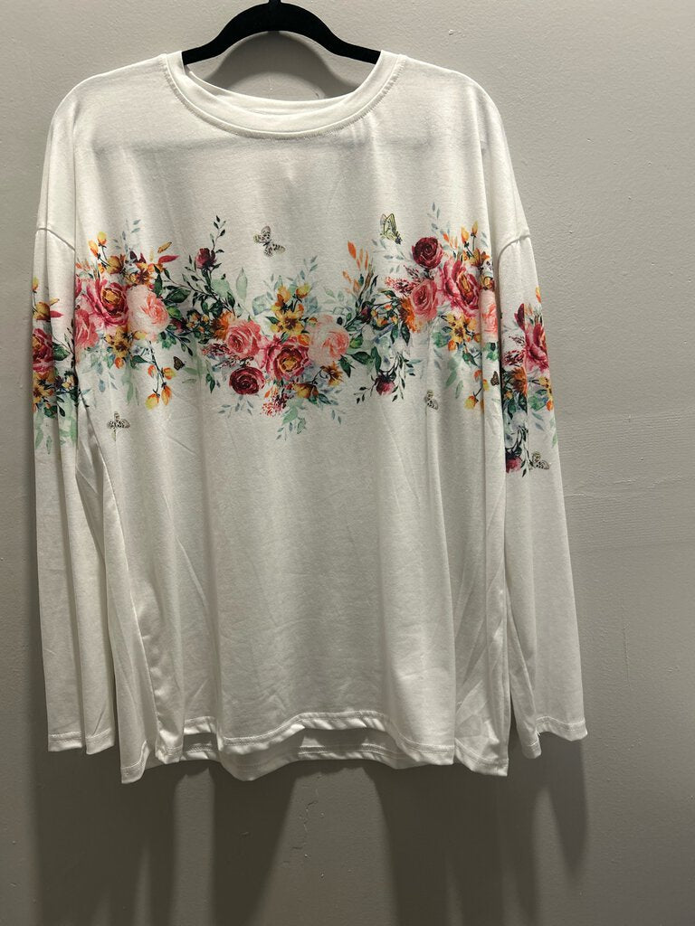 WHITE LONGSLEEVE TOP WITH FLOWERS