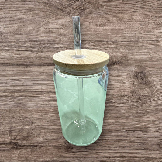 12 oz Clear Glass Can - Bamboo lid - Blank