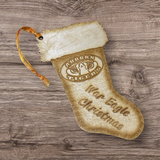 Wooden Auburn Christmas Stocking