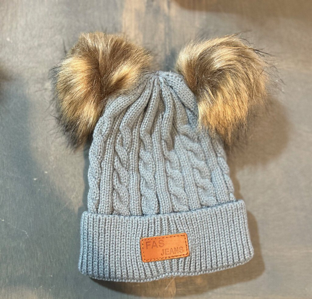 Kids grey puff ball hats