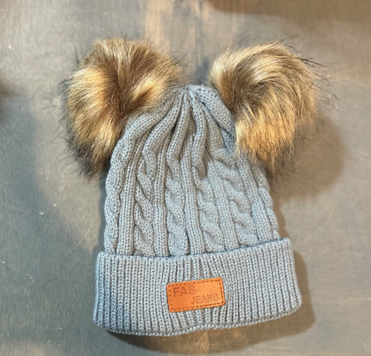 Kids grey puff ball hats