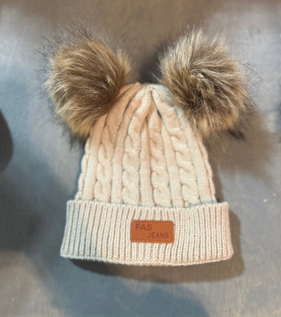 Tan kids puff ball hats