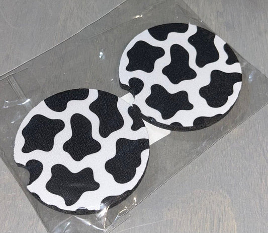 Cow Print Car Coasters Dbl