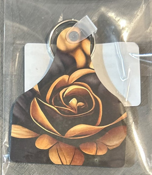 Blck Gold Rose Cow Tag KC