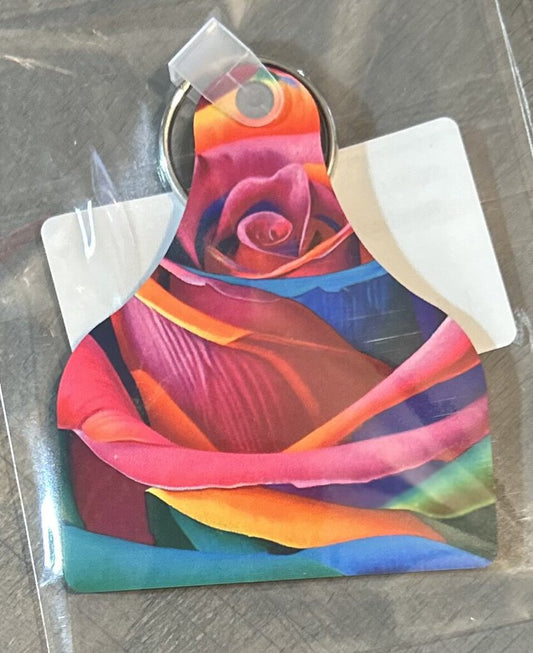 Rainbow Rose Cow Tag KC