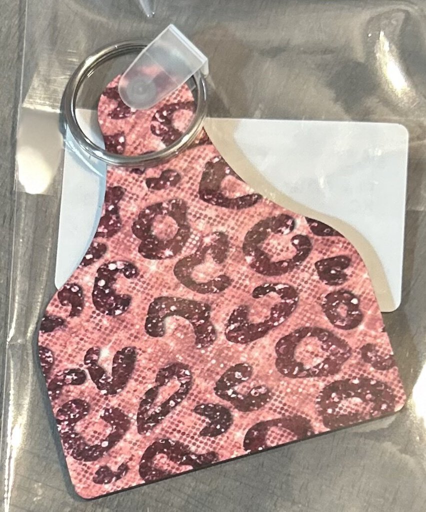 Pink Glitter animal print Cow Tag KC