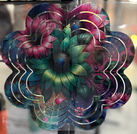 Pink,Grn,Blue Flower Windspinner 10 inch