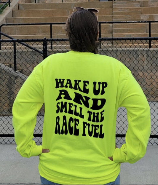 Wake up and smell the race fuel crewneck