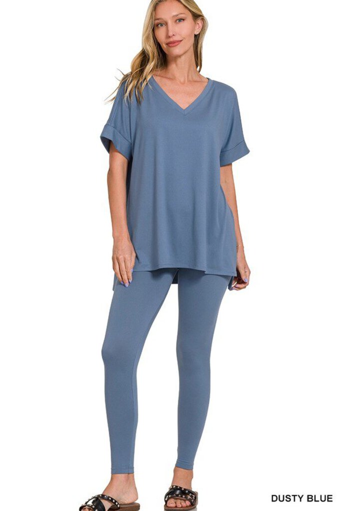 BRUSHED MICROFIBER SHORT SLEEVE TOP AND LEGGINGS