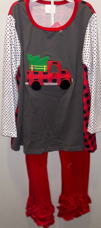 #85C - Grey White Polka Dot Red Truck 2pc