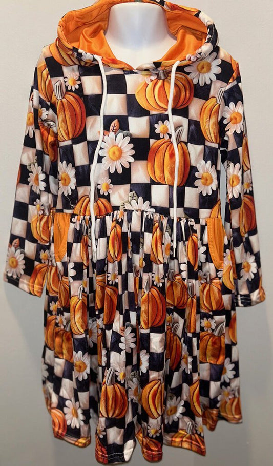 Pumpkin Checker Hooded Dress