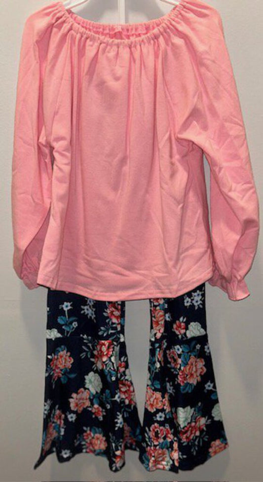 Boutique - #66 - Pink Long Sleeve Floral Pants 2pc