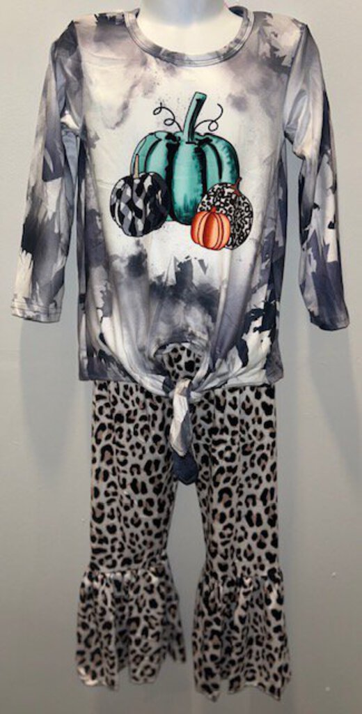 Boutique - #16H - Bleached Shirt Pumpkin Leopard Pants 2pc