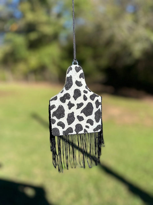 Cow Tag with Fringe Freshie