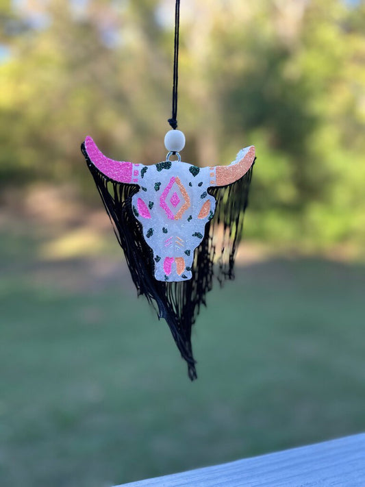 Aztec Bullskull Freshie (pink and orange)