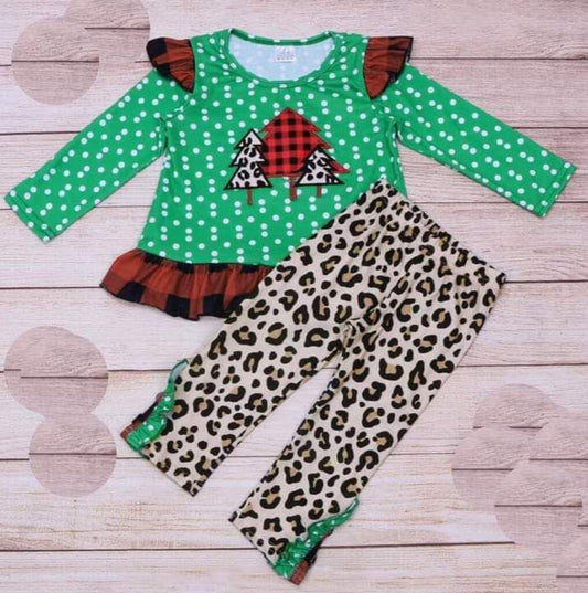 #67 - Green Polka Dot Red Plaid 2pc