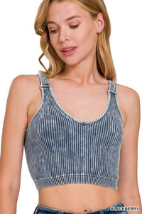 Washed Seamless V-Neck Crop Tank