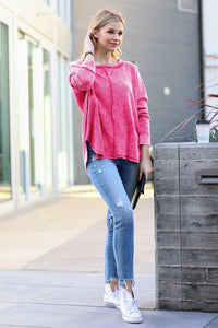 Washed Baby Waffle Oversized Long Sleeve