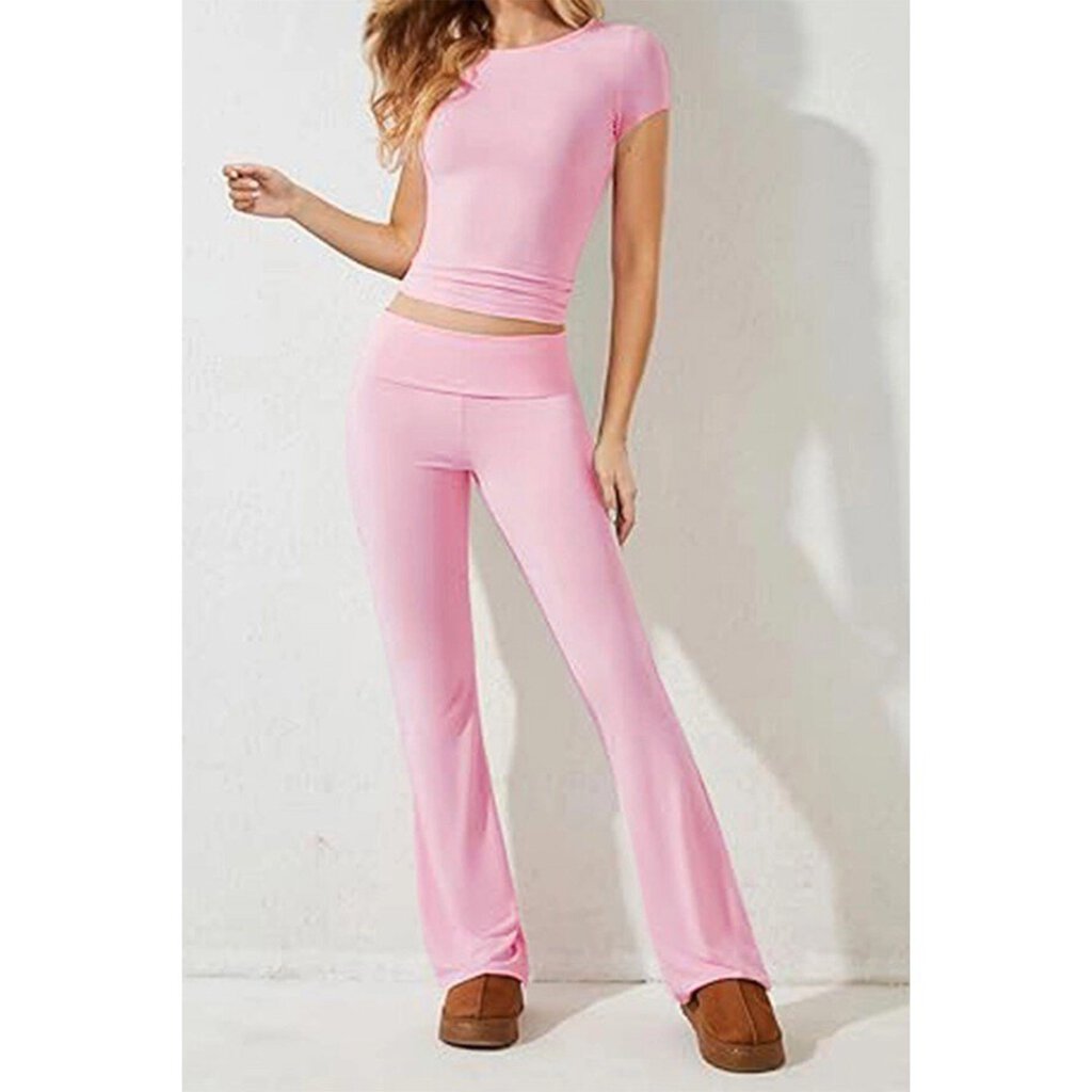 Two Pieces Solid Elastic Fit Shirt Skinny Sets