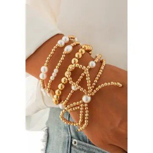 Bow Pearl Beaded Bracelet Set
